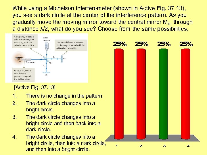While using a Michelson interferometer (shown in Active Fig. 37. 13), you see a
