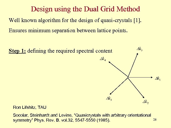 Design using the Dual Grid Method Well known algorithm for the design of quasi-crystals