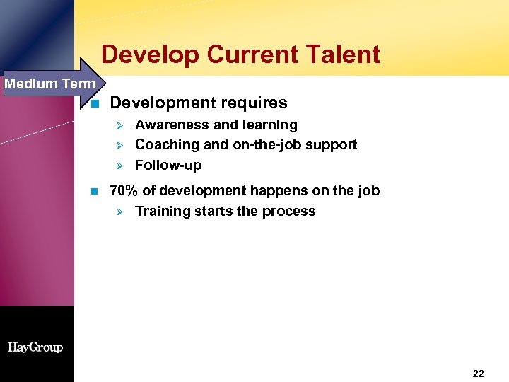 Develop Current Talent Medium Term n Development requires Ø Ø Ø n Awareness and