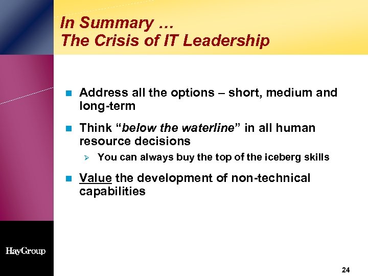 In Summary … The Crisis of IT Leadership n Address all the options –