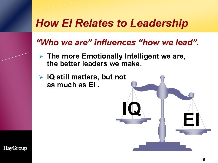 How EI Relates to Leadership “Who we are” influences “how we lead”. Ø The