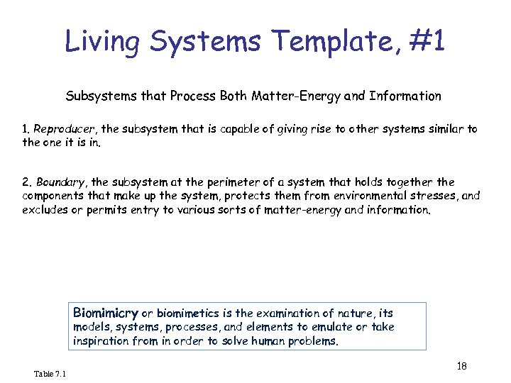 Living Systems Template, #1 Subsystems that Process Both Matter-Energy and Information 1. Reproducer, the