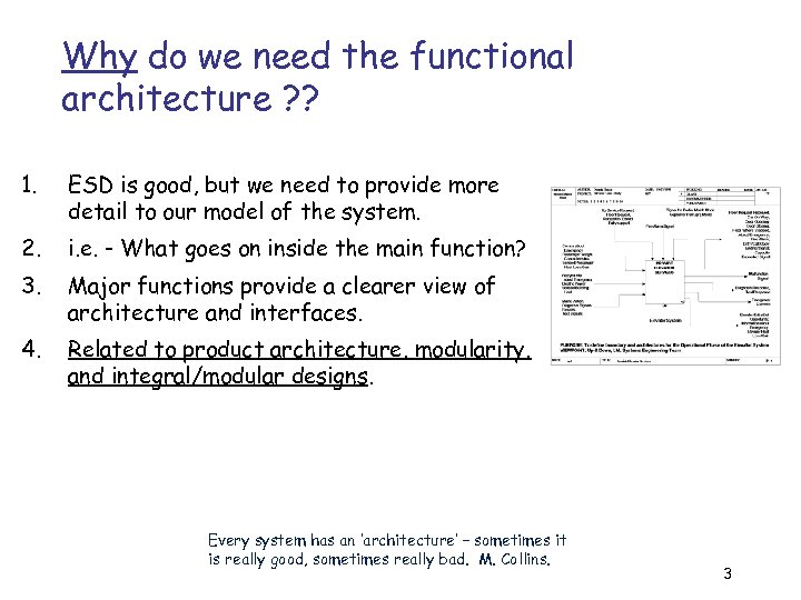 Why do we need the functional architecture ? ? 1. ESD is good, but