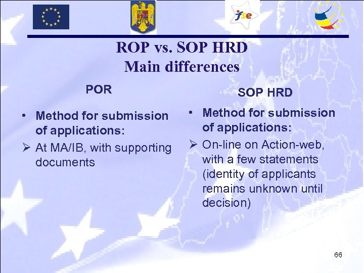 ROP vs. SOP HRD Main differences POR SOP HRD • Method for submission of