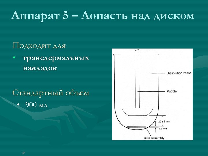 Аппарат 5 – Лопасть над диском Подходит для • трансдермальных накладок Стандартный объем •