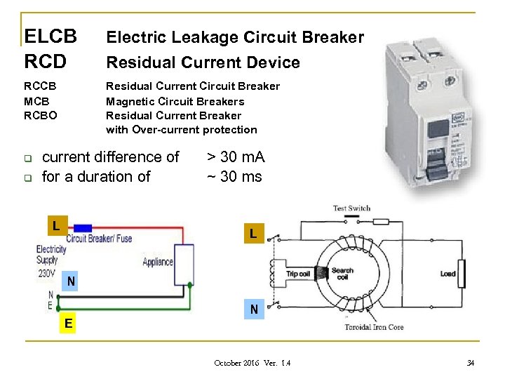 ELCB RCD Electric Leakage Circuit Breaker Residual Current Device RCCB MCB RCBO Residual Current