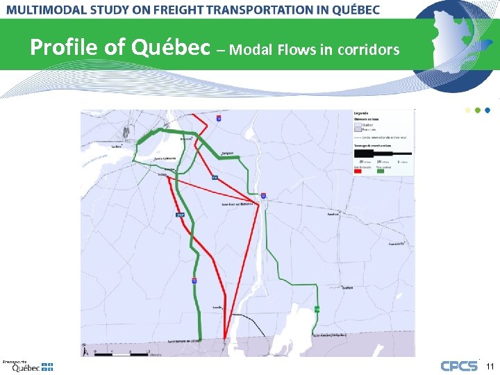 Profile of Québec – Modal Flows in corridors 11 