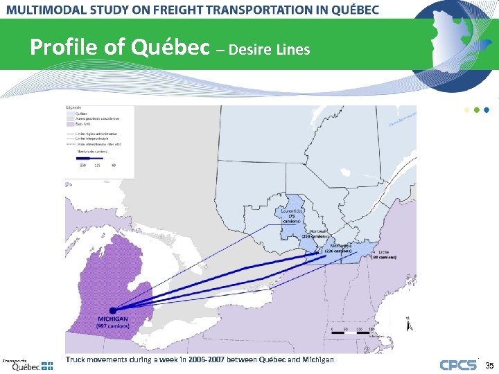 Profile of Québec – Desire Lines Truck movements during a week in 2006 -2007