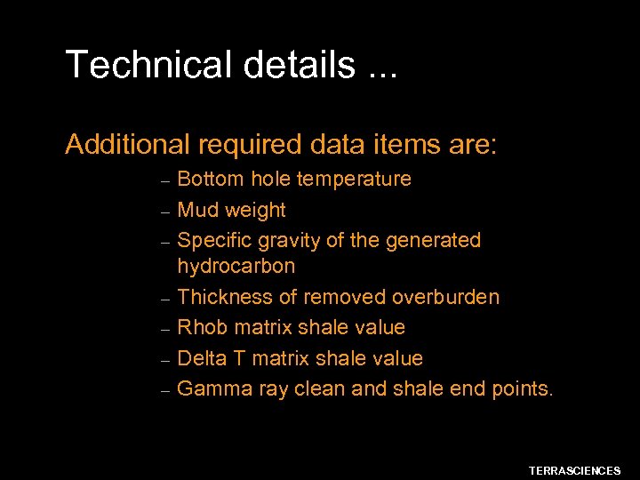 Technical details. . . Additional required data items are: – – – – Bottom