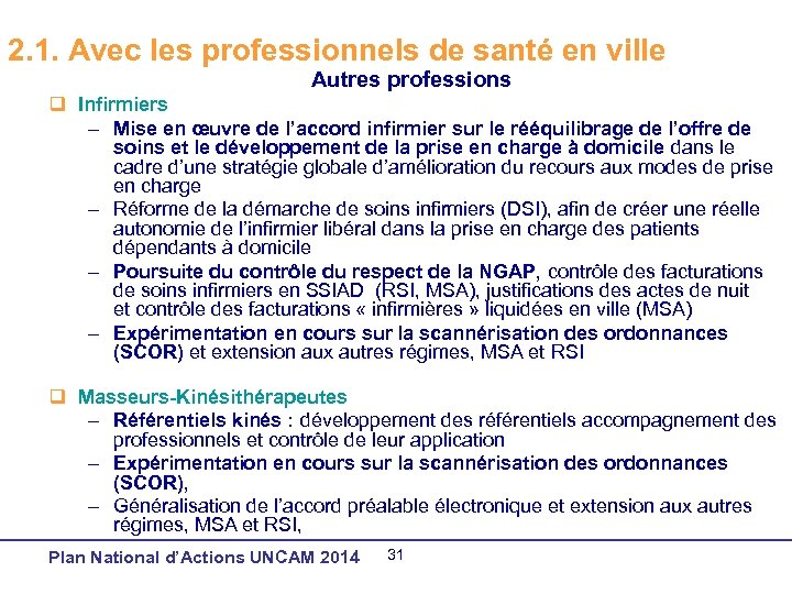 2. 1. Avec les professionnels de santé en ville Autres professions q Infirmiers –