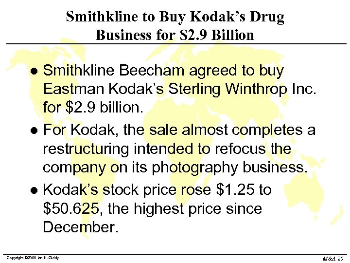 Smithkline to Buy Kodak’s Drug Business for $2. 9 Billion Smithkline Beecham agreed to