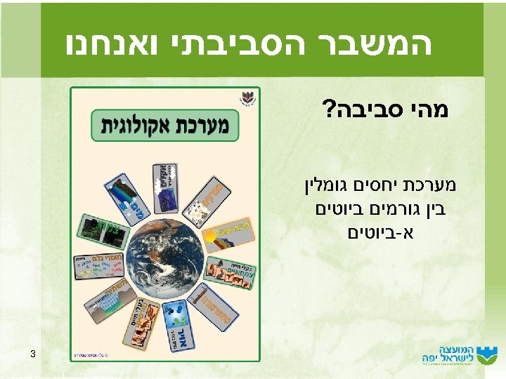  המשבר הסביבתי ואנחנו מהי סביבה? מערכת יחסים גומלין בין גורמים ביוטים א-ביוטים 3