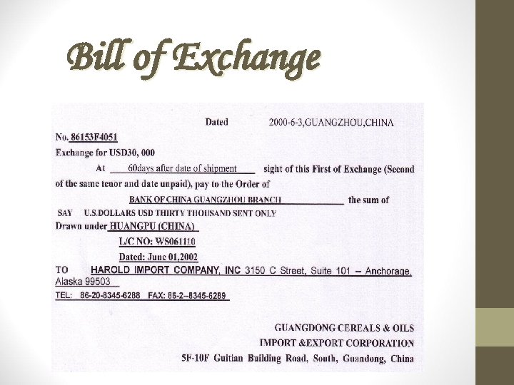Bill of Exchange 