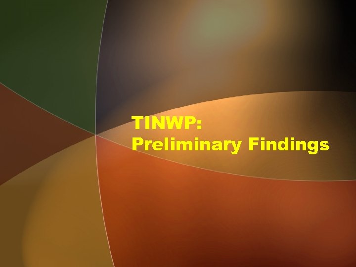 TINWP: Preliminary Findings 