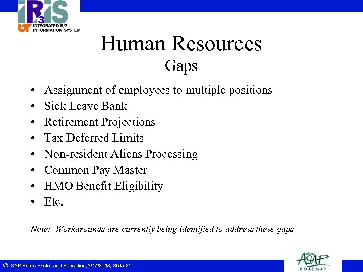 Human Resources Gaps • • Assignment of employees to multiple positions Sick Leave Bank