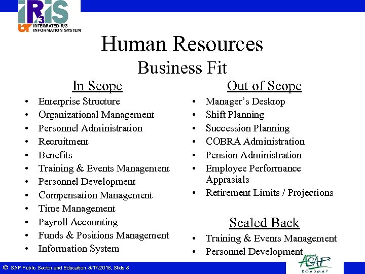 Human Resources Business Fit In Scope • • • ã Enterprise Structure Organizational Management