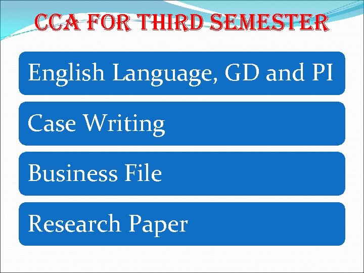 CCA FOR THIRD SEMESTER English Language, GD and PI Case Writing Business File Research