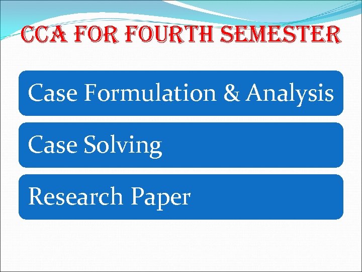 CCA FOR FOURTH SEMESTER Case Formulation & Analysis Case Solving Research Paper 