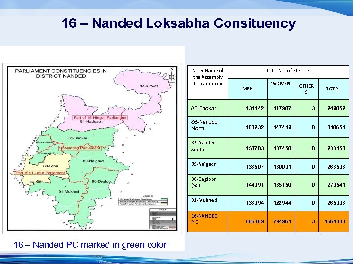 16 – Nanded Loksabha Consituency No. & Name of the Assembly Constituency Total No.
