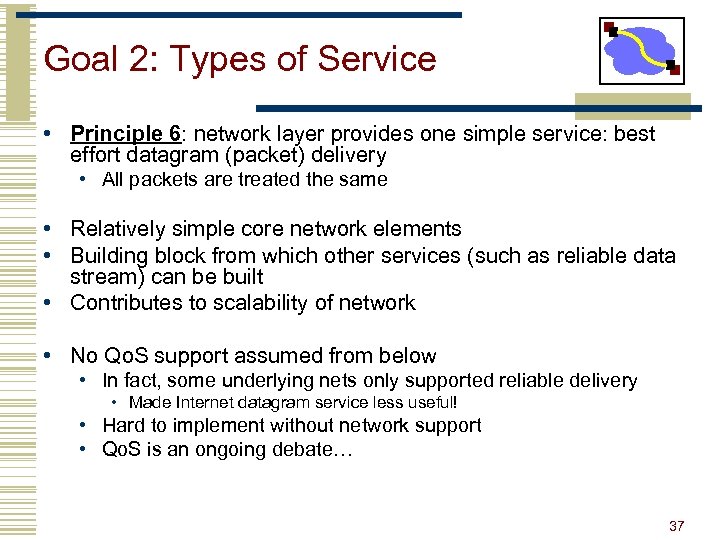 Goal 2: Types of Service • Principle 6: network layer provides one simple service: