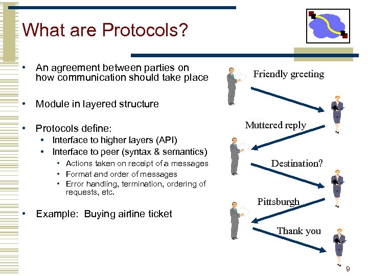 What are Protocols? • An agreement between parties on how communication should take place