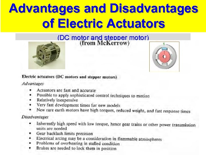 Advantages and Disadvantages of Electric Actuators (DC motor and stepper motor) 