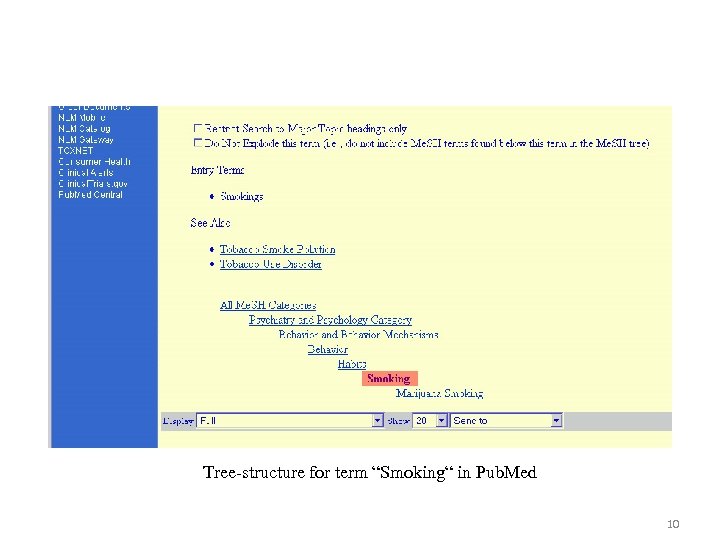 Tree-structure for term “Smoking“ in Pub. Med 10 