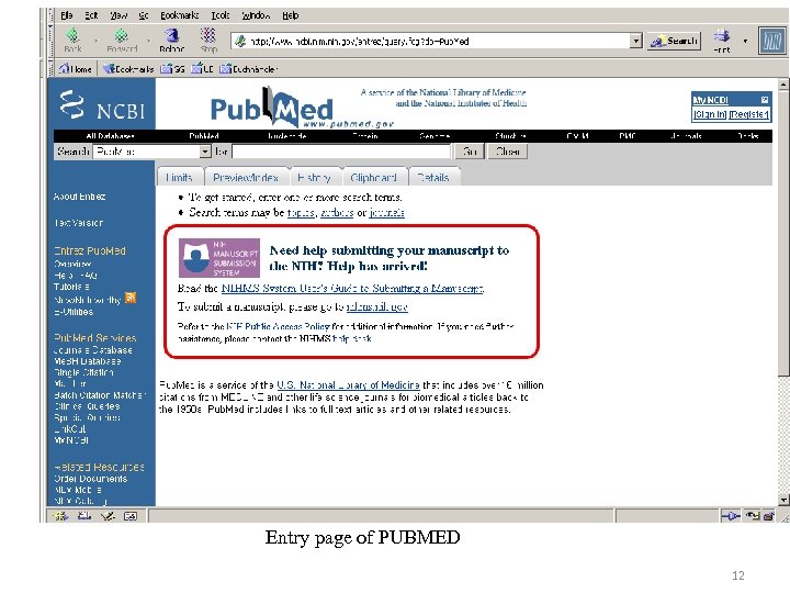 Entry page of PUBMED 12 