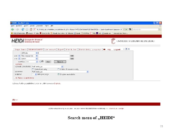 Search menu of „HEIDI“ 21 