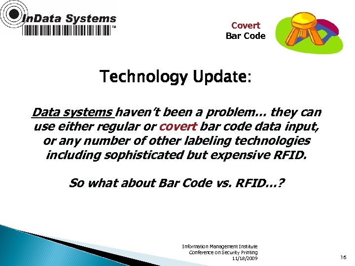 Covert Bar Code Technology Update: Data systems haven’t been a problem… they can use