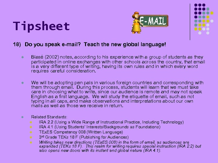 Tipsheet 18) Do you speak e-mail? Teach the new global language! l Blasé (2002)