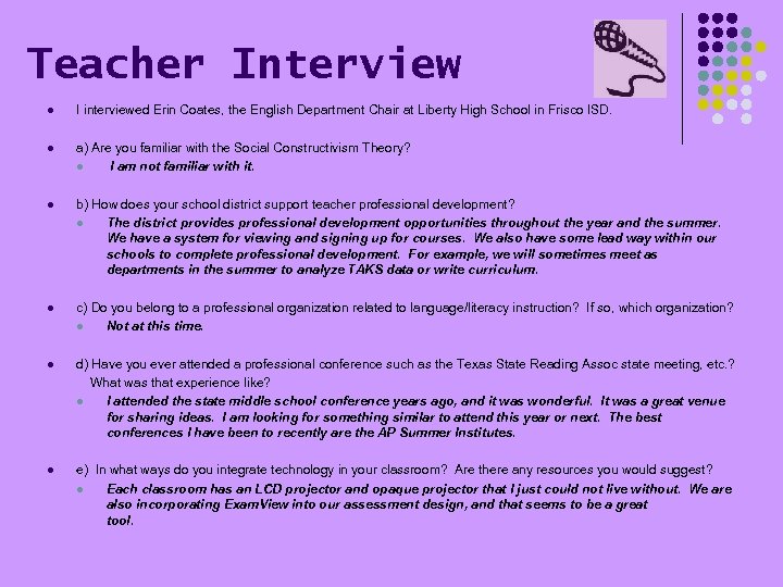 Teacher Interview l I interviewed Erin Coates, the English Department Chair at Liberty High