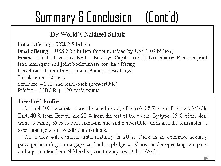 Summary & Conclusion (Cont’d) SUKUK & SECURITIZATION 86 