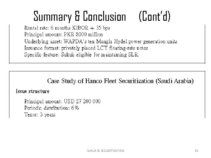 Summary & Conclusion (Cont’d) SUKUK & SECURITIZATION 91 