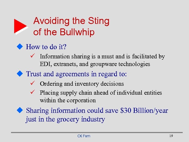 Avoiding the Sting of the Bullwhip u How to do it? ü Information sharing