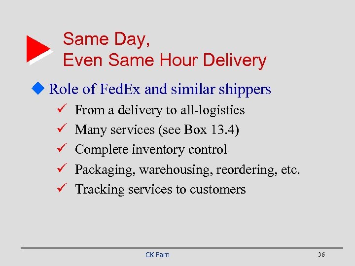 Same Day, Even Same Hour Delivery u Role of Fed. Ex and similar shippers