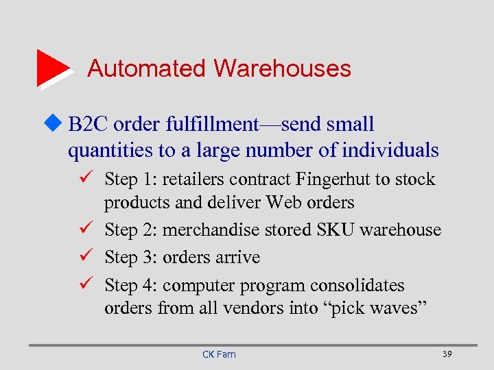 Automated Warehouses u B 2 C order fulfillment—send small quantities to a large number