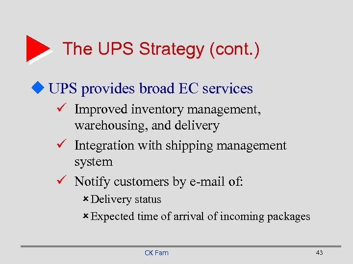 The UPS Strategy (cont. ) u UPS provides broad EC services ü Improved inventory