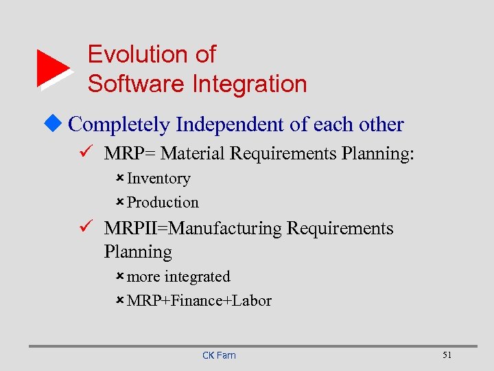 Evolution of Software Integration u Completely Independent of each other ü MRP= Material Requirements
