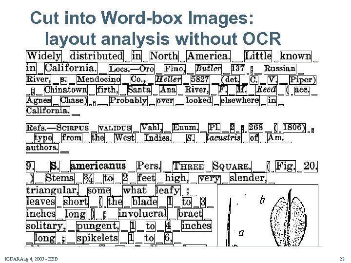 Cut into Word-box Images: layout analysis without OCR ICDARAug 4, 2003 - HSB 22
