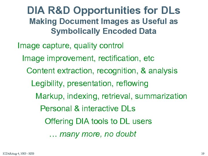 DIA R&D Opportunities for DLs Making Document Images as Useful as Symbolically Encoded Data