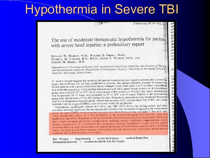 Hypothermia in Severe TBI 