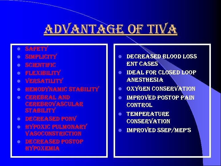 advantage of tiva l l l l l safety simplicity scientific flexibility versatility hemodynamic