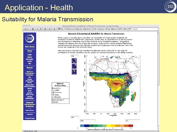 Application - Health Suitability for Malaria Transmission 