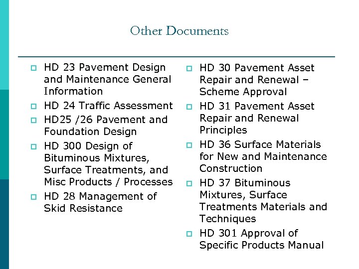 Other Documents p p p HD 23 Pavement Design and Maintenance General Information HD