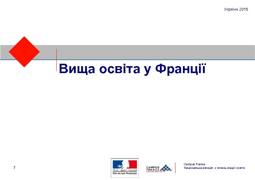 Україна 2015 Вища освіта у Франції 1 Campus France Національна агенція з питань вищої