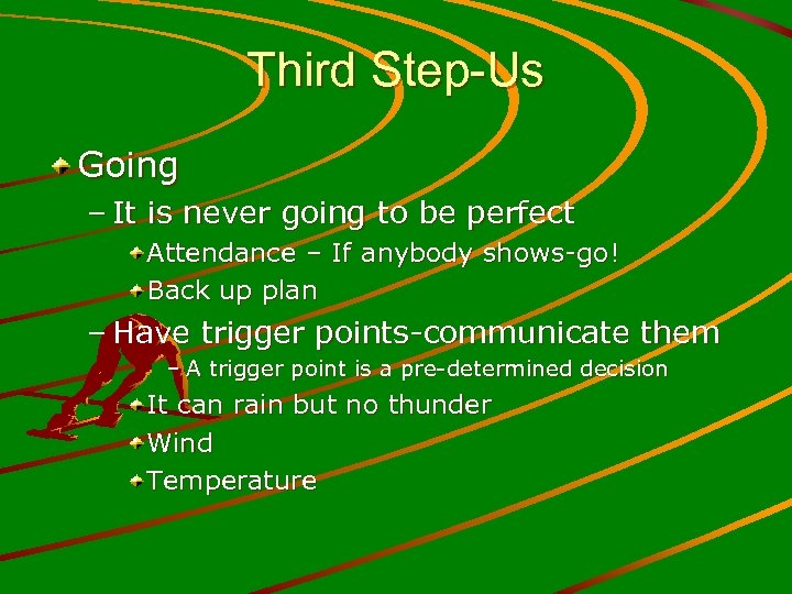 Third Step-Us Going – It is never going to be perfect Attendance – If