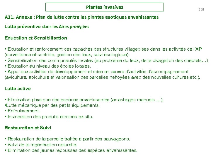 Plantes invasives 158 A 11. Annexe : Plan de lutte contre les plantes exotiques