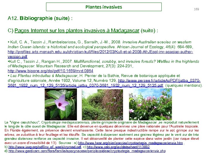 Plantes invasives 169 A 12. Bibliographie (suite) : C) Pages Internet sur les plantes