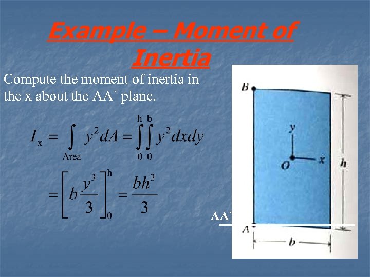 Example – Moment of Inertia Compute the moment of inertia in the x about